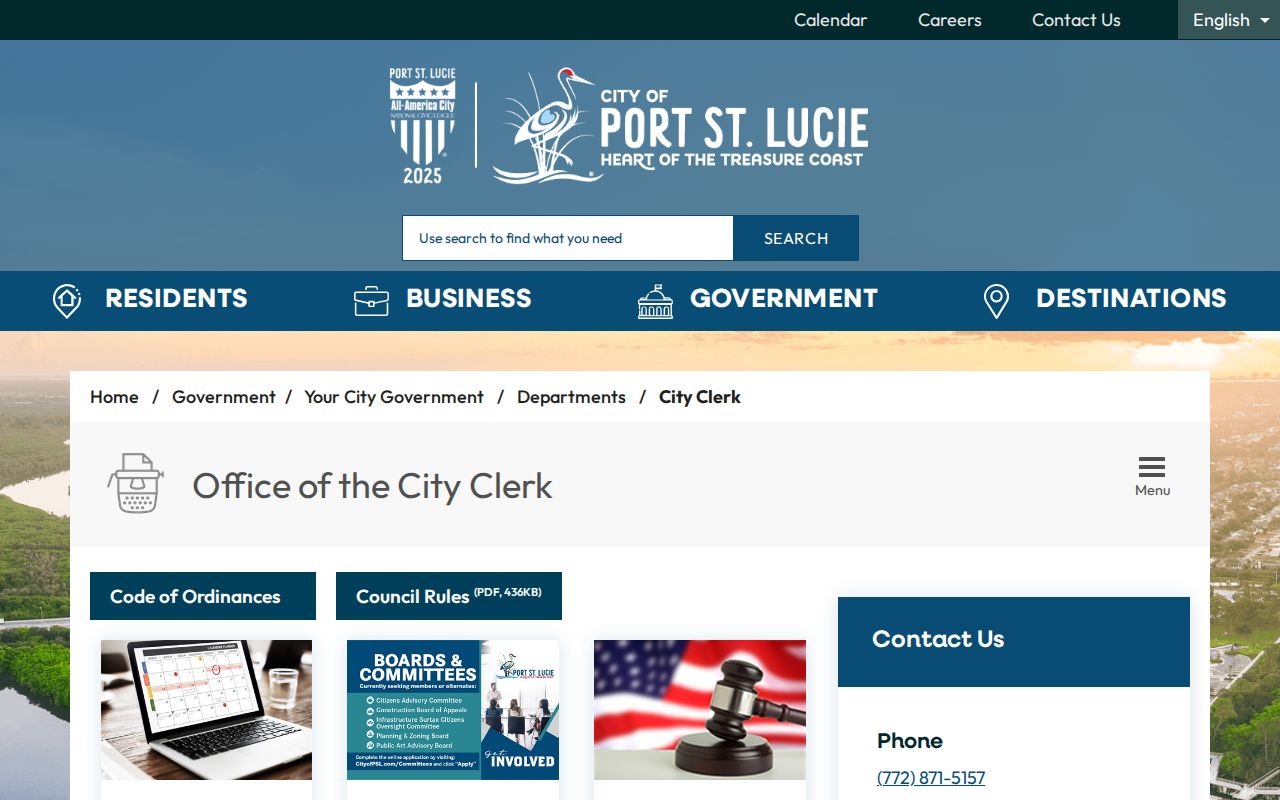 Port St. Lucie City Clerk municipal records page