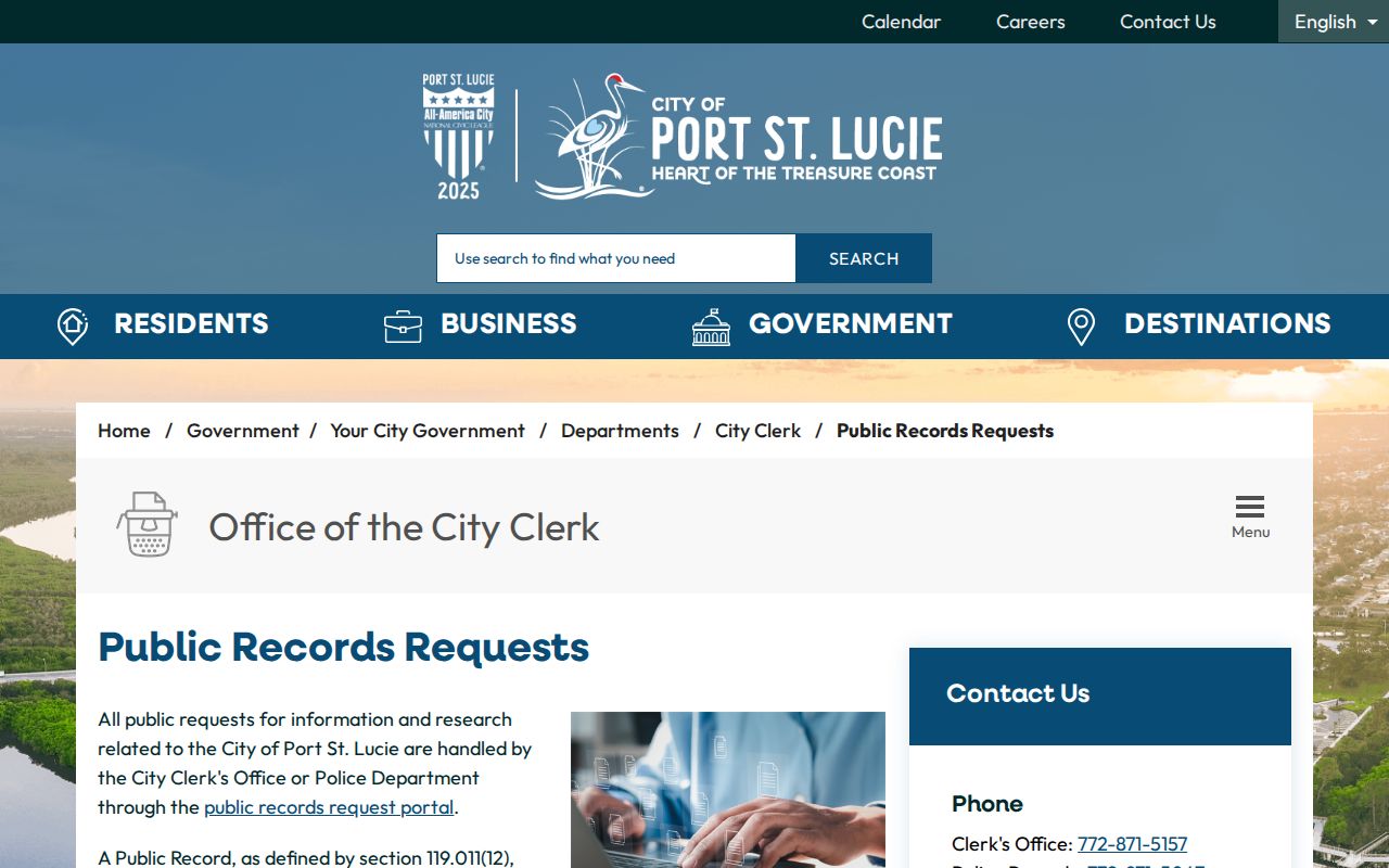 Port St. Lucie Public Records Center request channels