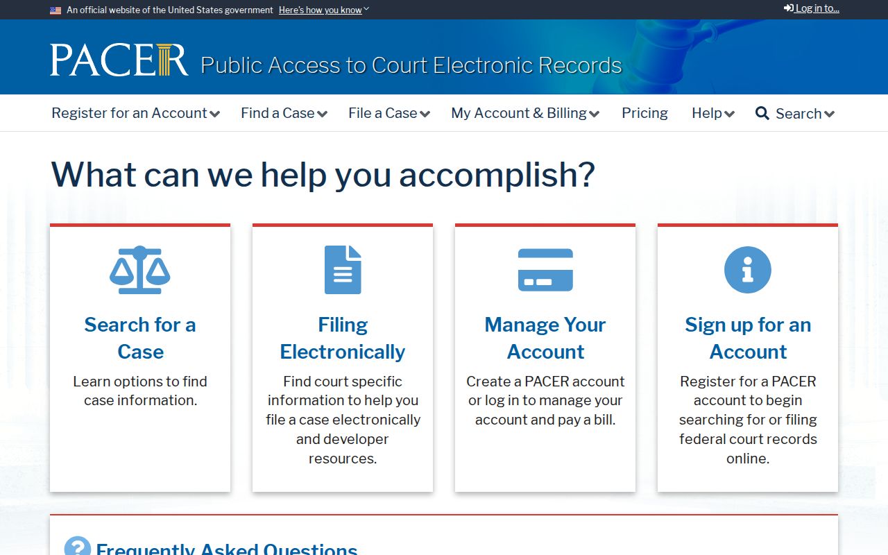 PACER federal court records access portal