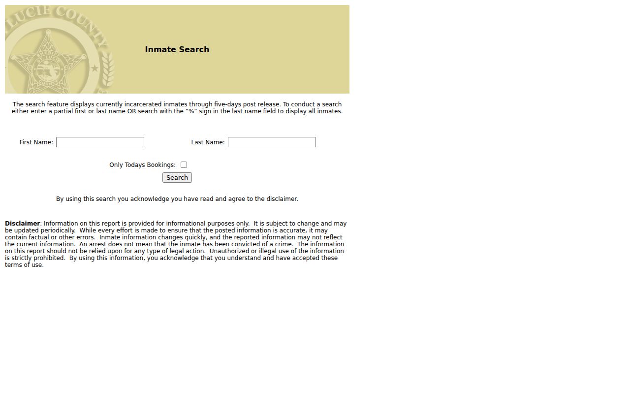 St. Lucie County jail inmate search fields