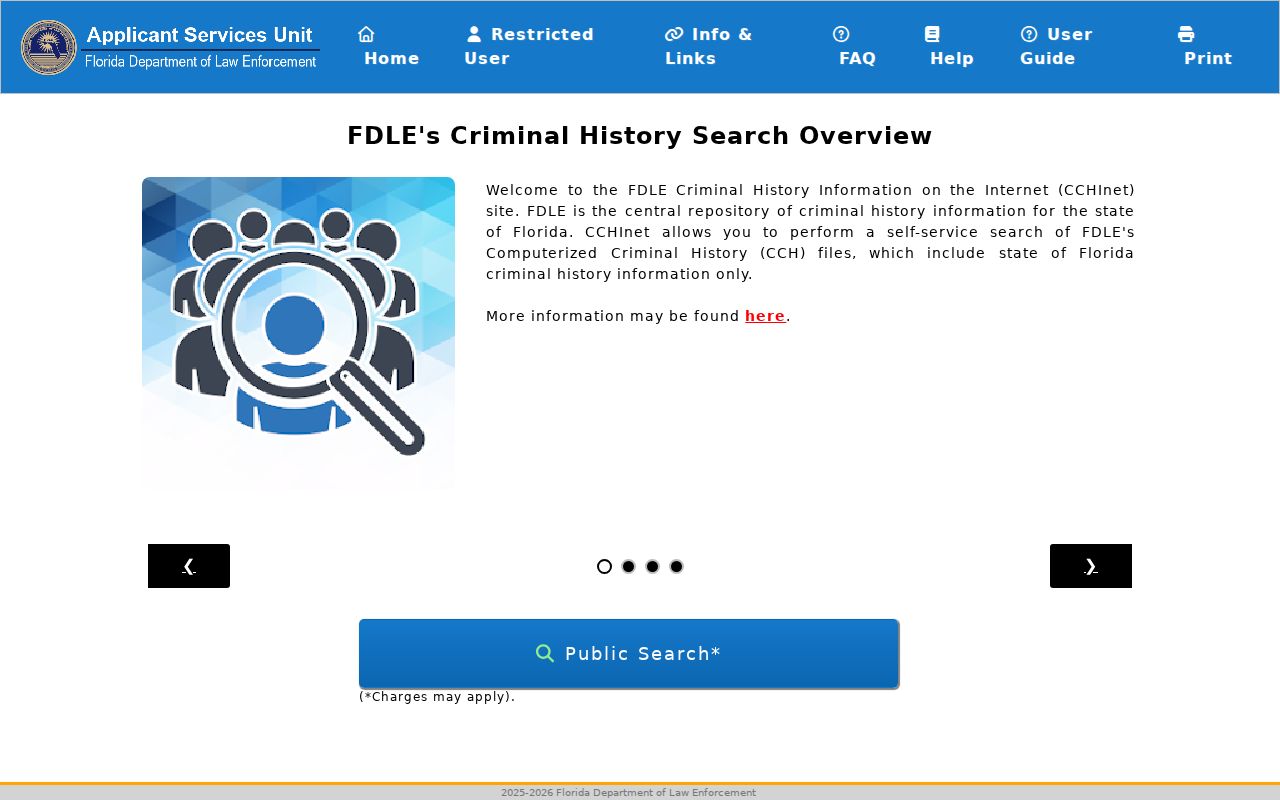 FDLE CCHInet Florida criminal history search form