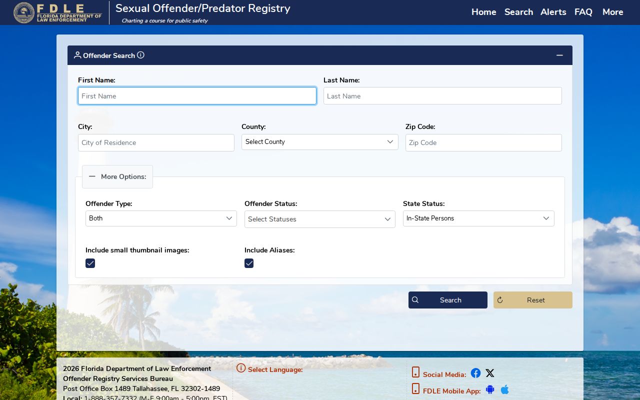 FDLE campus sex offender search interface